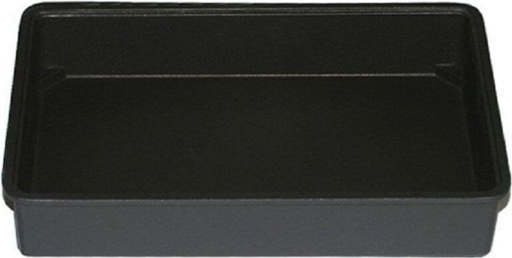 A black rectangular tray, likely an insert for a grill.