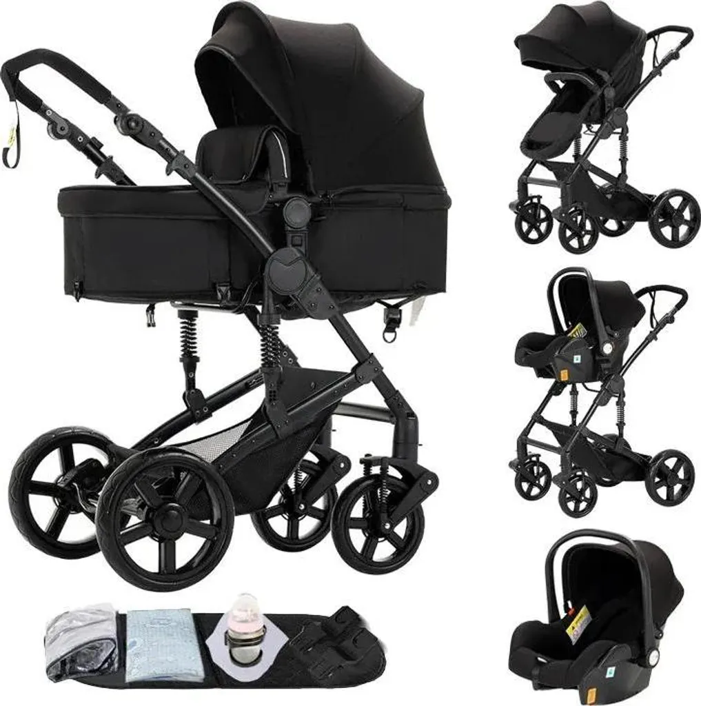 Poussette Trio 3 en 1 Tout Terrain 588-NOIR - Confort et Sécurité Bébé