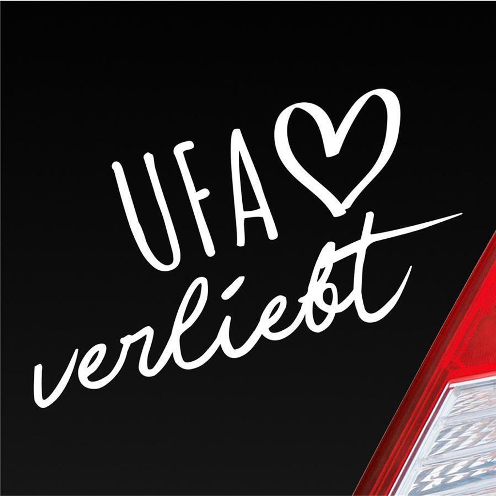 Auto Aufkleber UFA verliebt Herz Stadt Heimat Liebe Car 19x10 cm Weiss Matt Sticker Heckscheibenaufkleber