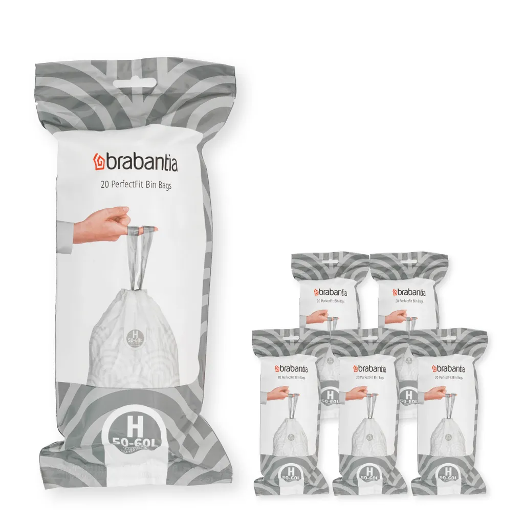 Sacs Poubelle Code H pour Cuisine 50-60L - Lot de 120 Sacs Blancs Brabantia