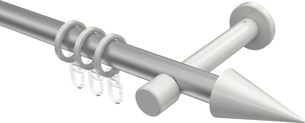 Interdeco Gardinenstange / Vorhangstange Silbergrau / Weiß, Typ Prestige Savio (Kegel), 20 mm Ø 1-läufig, 600 cm