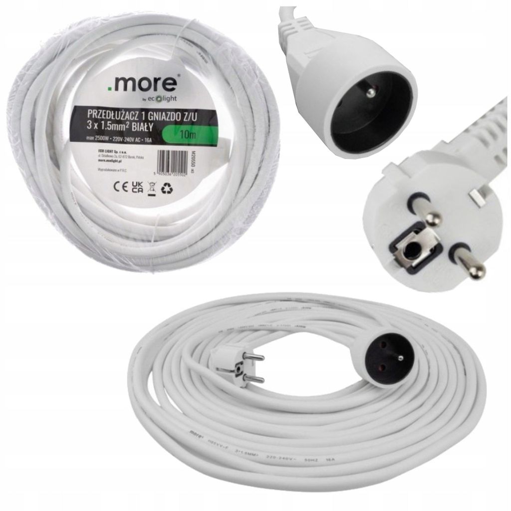 Rallonge 1 prise 10m avec/sans 3x1,5mm2 BLANC Image du produit 