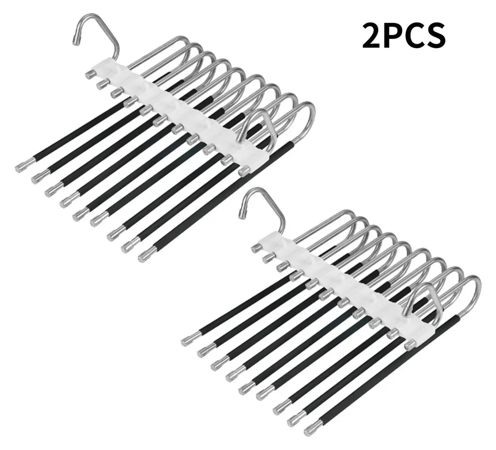 Cintre à Pantalons 9 en 1 en Acier Inoxydable Gris Clair - Lot de 2