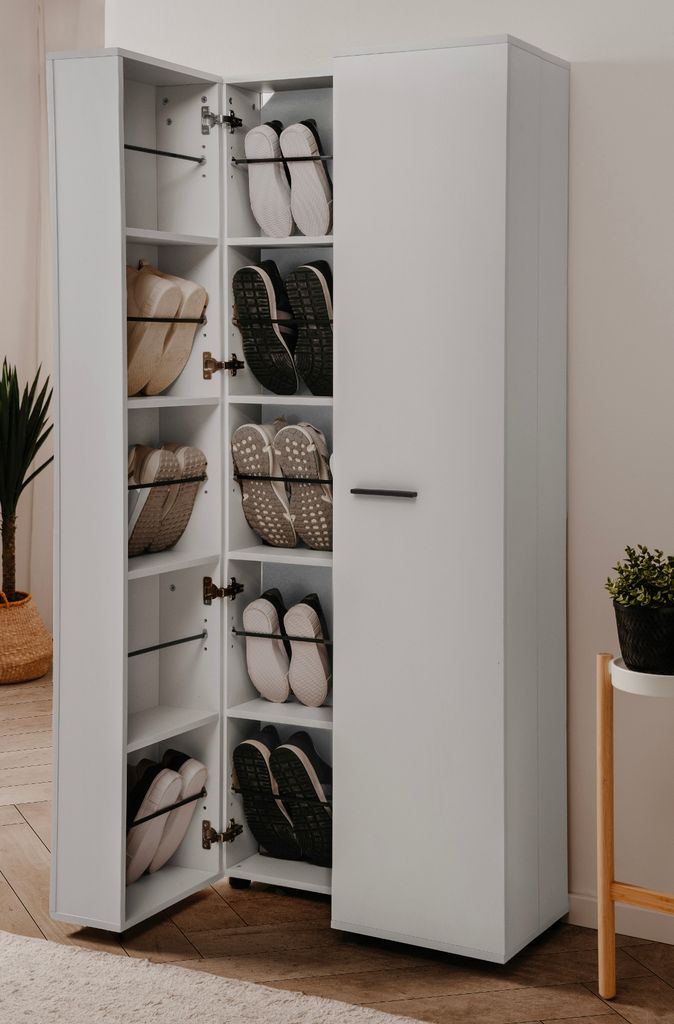 Schuhschrank "Logu" matt weiß 74 x 182 cm ausklappbar, für bis 30 Paar Schuhe