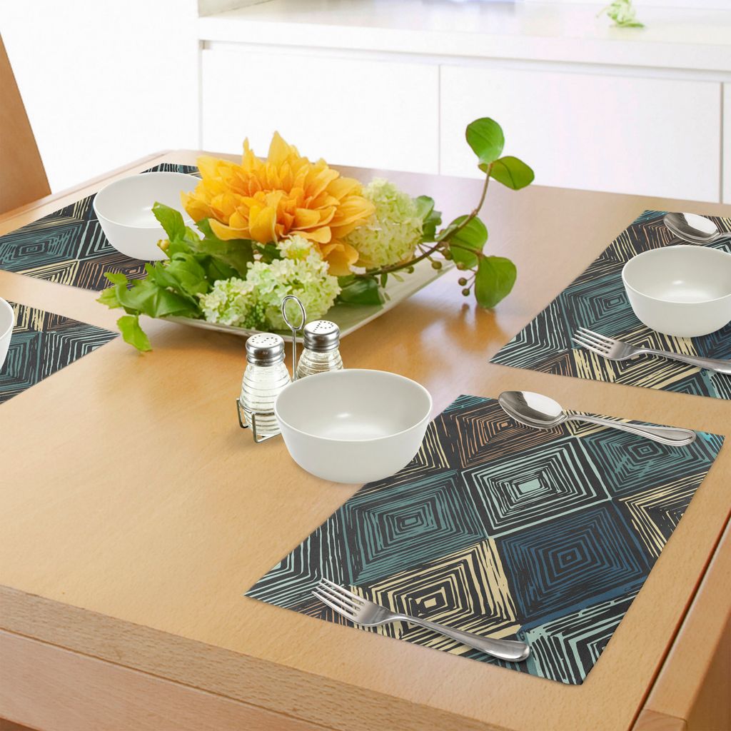 ABAKUHAUS Geometrisch Platzmatten, Hand gezeichnete Art-Rauten-Motive in den Retro Farben mit Bindungs-Färbungs-Kunst-Inspiration, Digitaldruck au...
