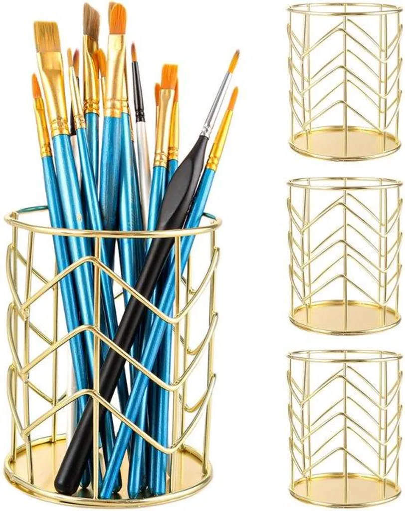 Lot de 4 organiseurs de bureau dorés en métal grillagé chic pour bureau