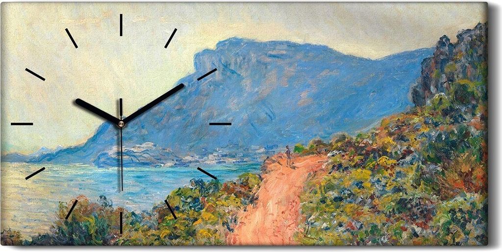 Wandbild Leinwand Bilder mit Uhr Geräuschlos 60x30 Die Corniche von Monaco - schwarze Hände