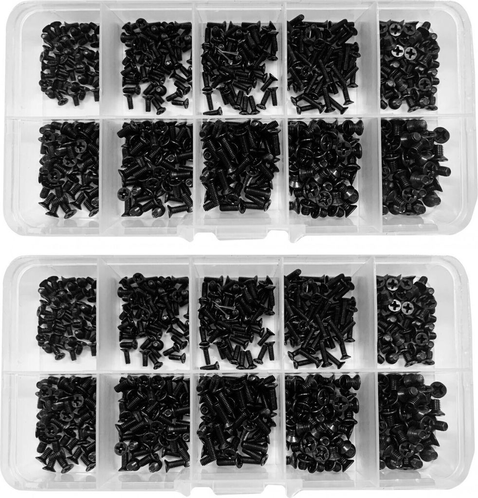 Set mit 1000 kleinen schwarzen Schrauben (M2, M2.5 und M3, Produktbild 