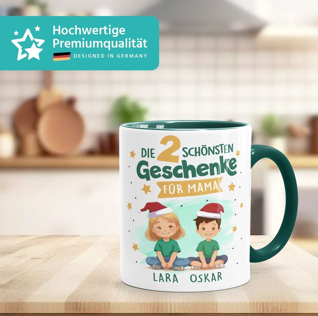 Tasse Weihnachten Geschenk Mama Oma personalisiert 1 2 3 4 Kinder Enkelkinder mit Namen SpecialMe Mama Grün weiß-innen-grün standard
