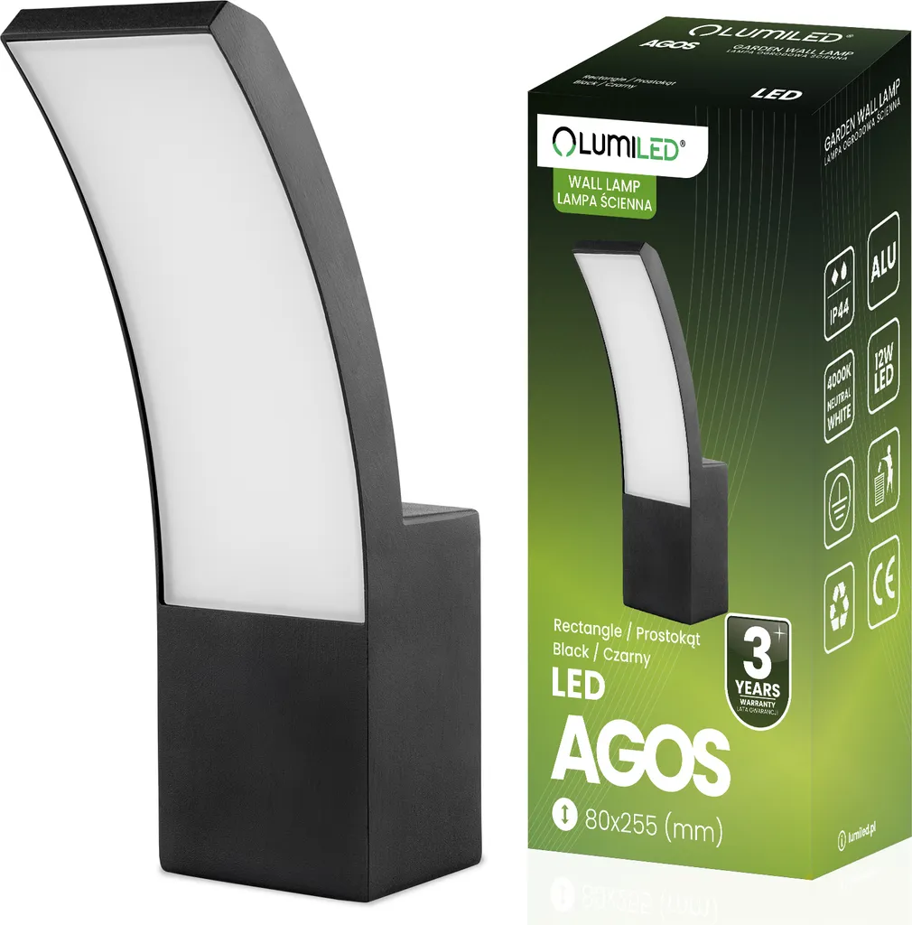 Luminaire extérieur LED étanche IP44 pour façade et jardin 12W Noir