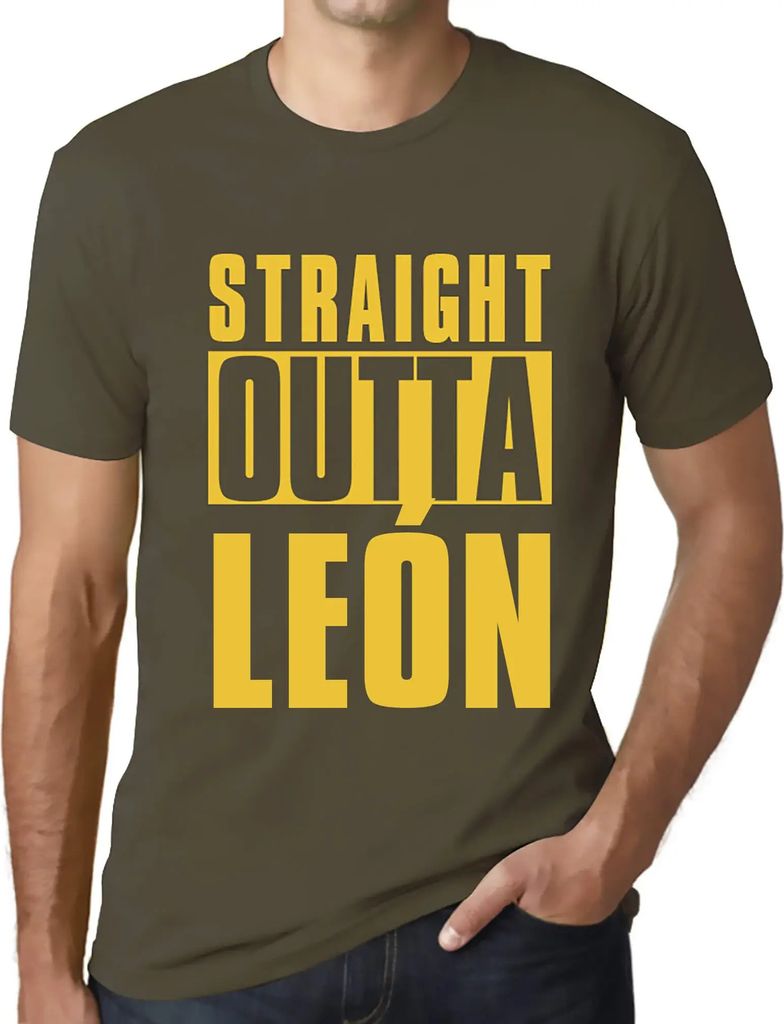 Herren Grafik T-Shirt Straight Outta León Öko-Verantwortlich Vintage Jahrgang Kurzarm Lustige Druck Geburtstag Geschenk Mann