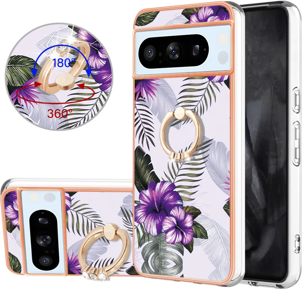 Custodia Luxury Viola per Pixel 8 Pro: Silicone Soft Touch con Anello