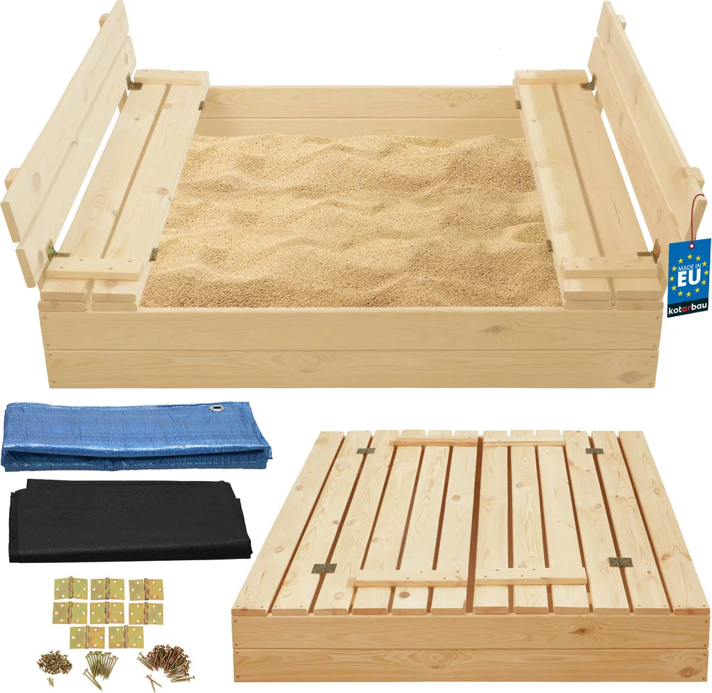 Offerta Sabbiera KOTARBAU 120x120 cm in Legno con Panche Integrate