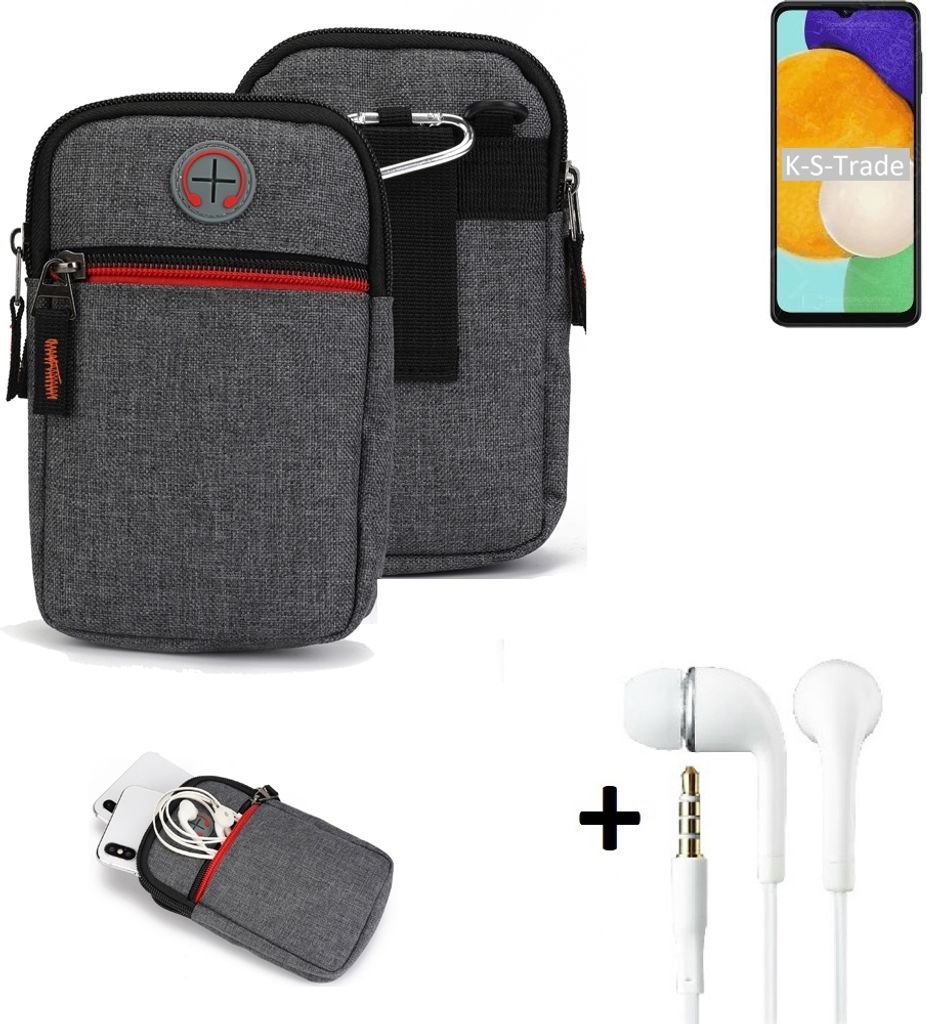 K-S-Trade Gürteltaasche + Kopfhörer kompatibel mit Samsung Galaxy A13 5G Handy Tasche Holster Schutz Hülle Handy Hülle grau Zusatzfächer 1x