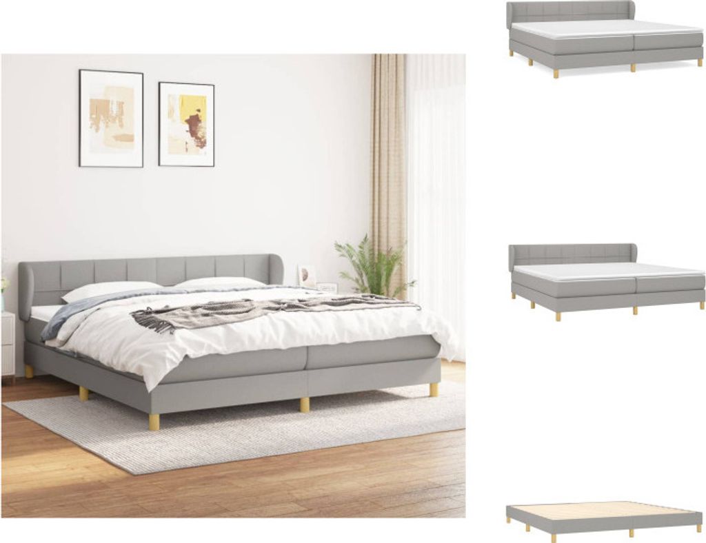 vidaXL Boxspringbett mit Matratze Hellgrau 200x200 cm Stoff - Betten & Bettgestelle