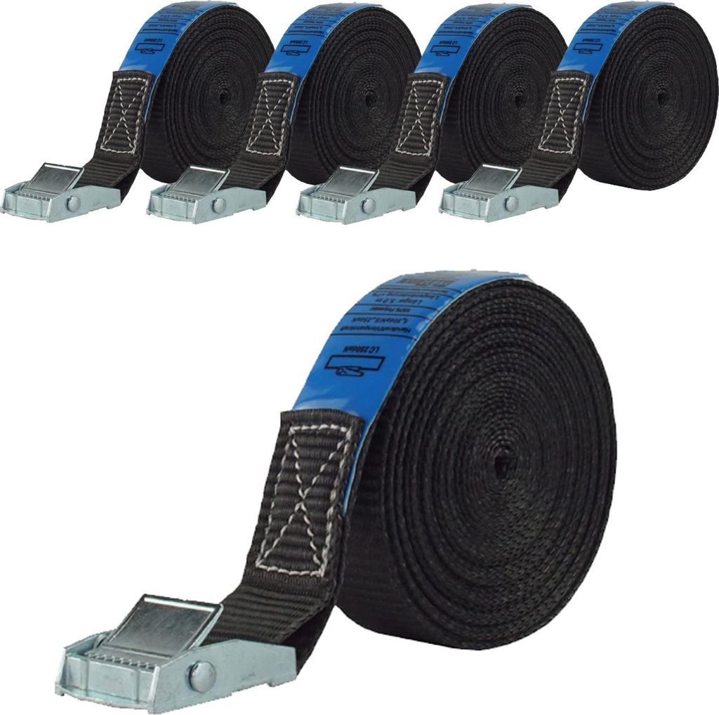 5x Spanngurt Gurt Zurrgurt Klemmschloss Auto 1-tlg 6m 250 kg SCHWARZ