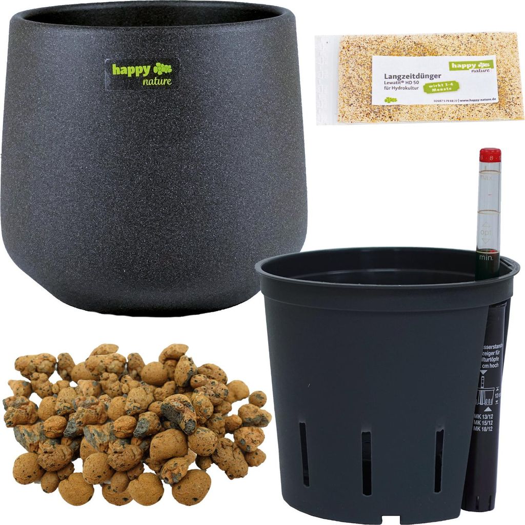 Set 5-teilig Keramik Blumentopf Sylt 13/12 anthrazit Premium Hydrokultur Ø 13 cm H 14,5 cm