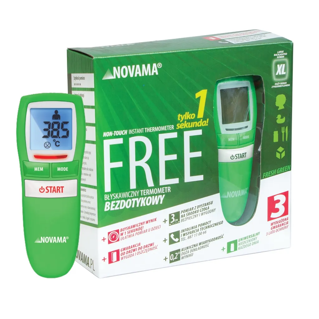 Thermomètre Frontal Sans Contact Vert NOVAMA FREE pour Toute la Famille