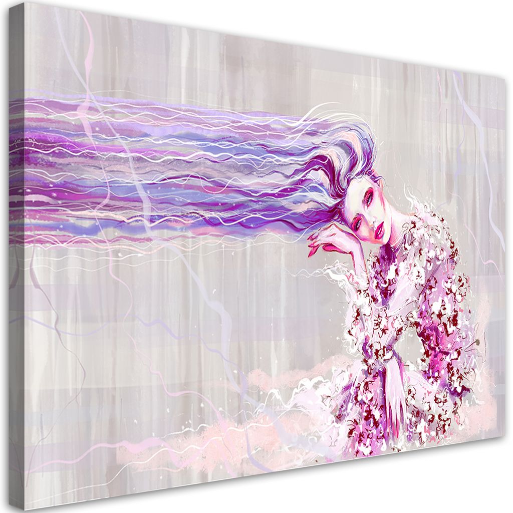 Leinwandbild frau mit langen haaren 90x60 cm Feeby blau wandbild bereit zum aufhängen