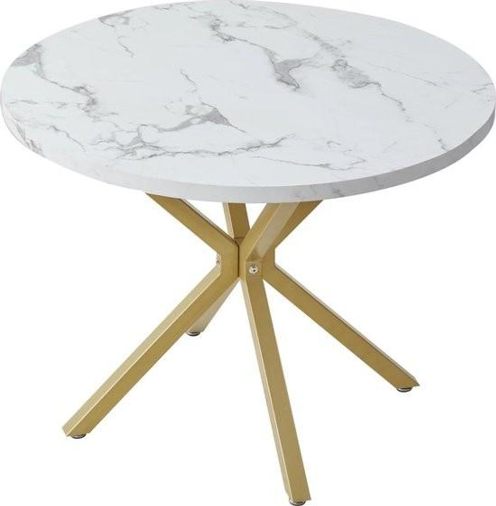 Affordable Goods Esstisch – 100 cm – Luxus – Goldfarbenes Gestell – Marmoroptik – Rund – Möbel