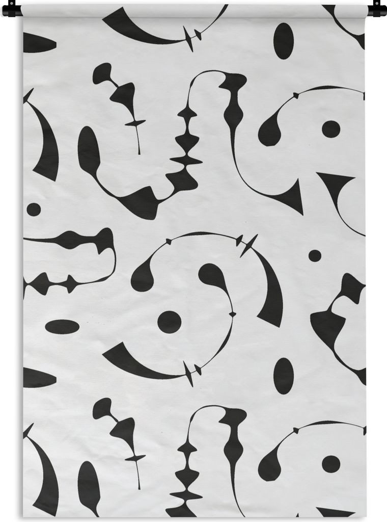MuchoWow Wandteppich Wandbehang Linienkunst - Abstrakt - Schwarz und Weiß - Muster 60x90 cm Tapisserie Dekoration Wandtuch - Foto-Teppich - Abwa...
