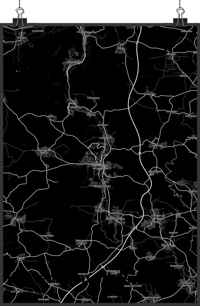 Mr. & Mrs. Panda Bild Heidenheim an der Brenz DIN A3 - Geschenk, Stadt Dorf Karte Landkarte Map Stadtplan, Wandbild, wanddeko, drucke, Plakat, wand...