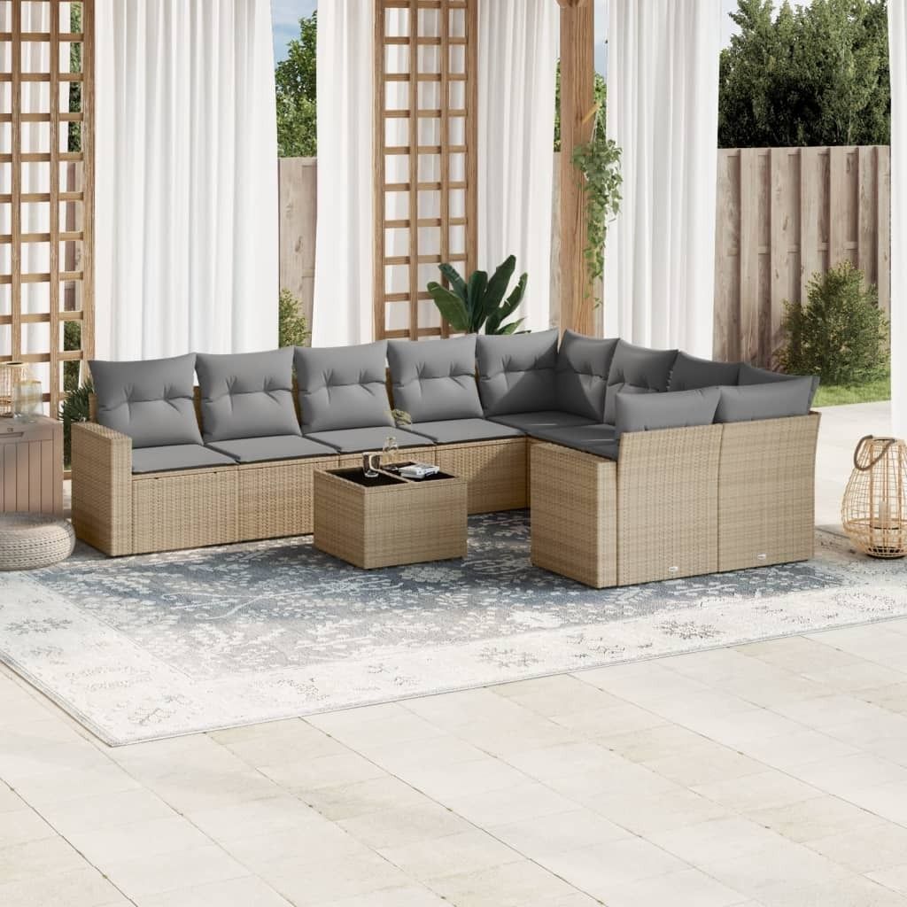 Maison Exclusive - 10-tlg. Garten-Sofagarnitur mit Kissen Beige Poly Rattan