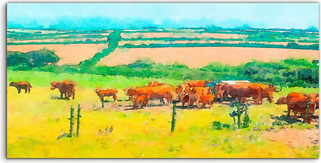 Coloray Canvas 120x60 Wandbild Leinwand Bilder Foto Sommer Landschaft Rinder Wiese