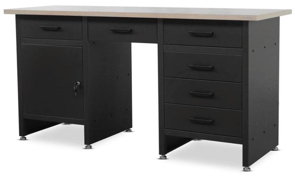 Werkbank Werkstatt FRANK 6 Schubladen 1x Schließfach MDF-Tischplatte Braun | Werktisch Montagewerkbank Arbeitstisch Werkstatteinrichtung 85x170x60...