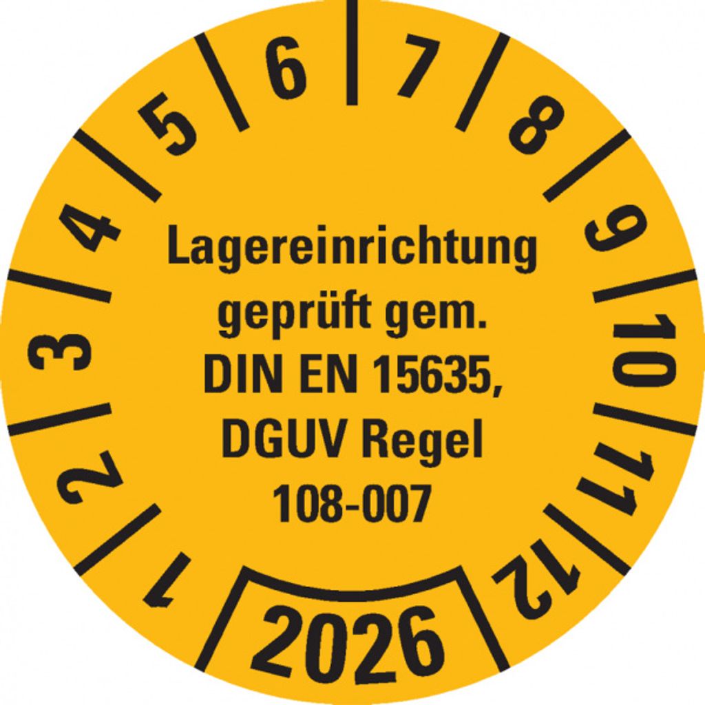 Dreifke Prüfplakette Lagereinrichtung, DGUV Info.208-061, 2026, gelb, Dokume...