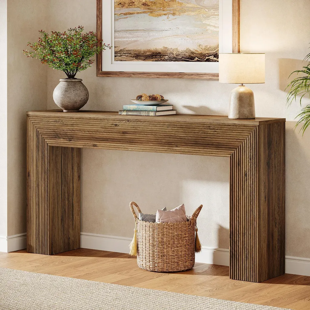 Console de salon fine de 30 cm de profondeur en bois rustique
