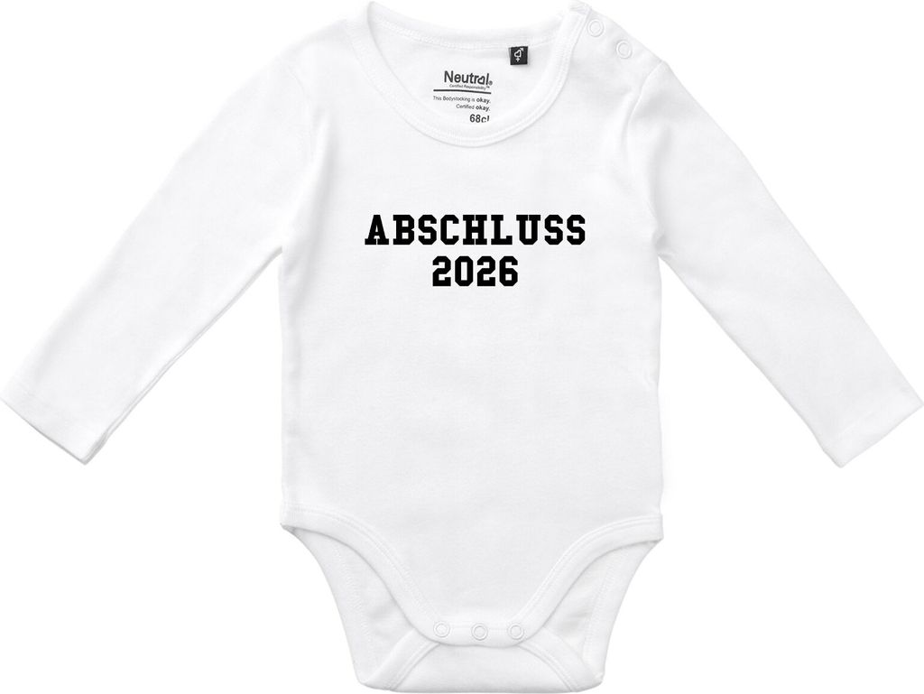 Huuraa Baby Body Abschluss 2026 Schulabschluss 68 White Baumwolle Fairtrade Langarmbody Geschenkidee