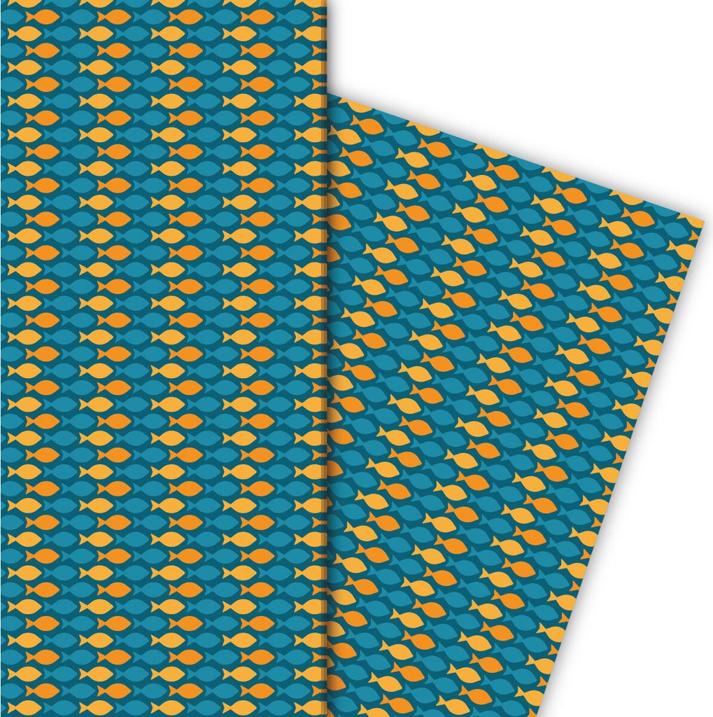 Buntes Geschenkpapier mit kleinen Fischen in orange - G6369, 32 x 48cm