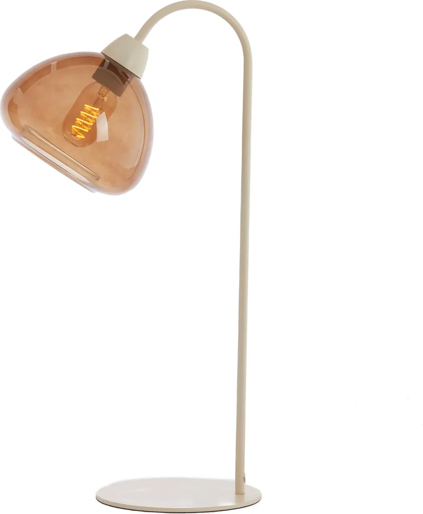 Lampe à poser design BISHO en verre teinté brun avec socle aspect sable
