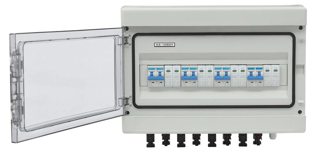 Solar String Combiner Box - PV-Verteilerbox - 4 Strings - 40A - 1000V DC - Überspannungsschutz - Leitungsschutzschalter - Wasserdichtes Gehäuse -...