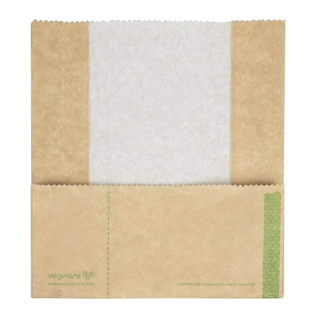 Sacs à panini Vegware écologiques papier ingraissable 10x5x25 cm brun