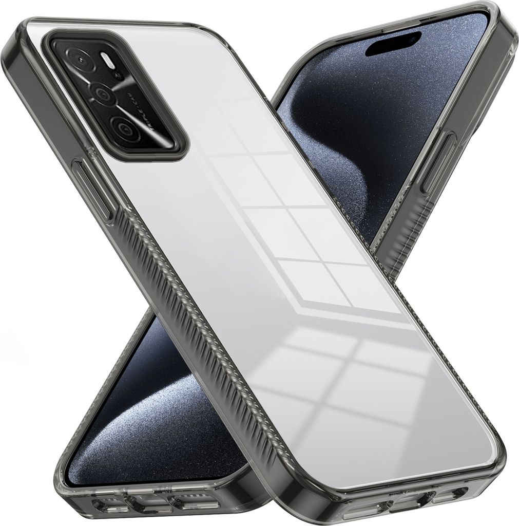 Hülle für Oppo A16 Rutschfest Kristallklare Stoßfeste TPU Bumper Handyhülle Schwarz