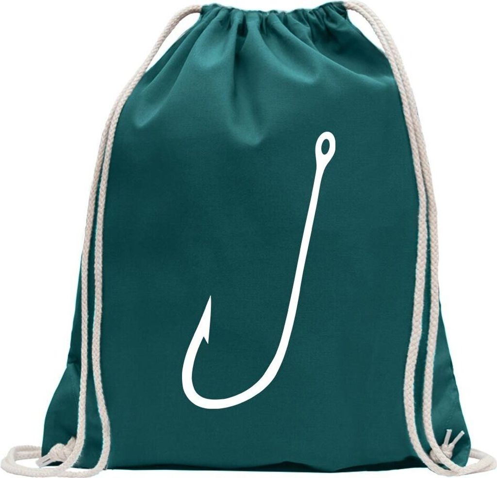 Kiwistar - Turnbeutel - petrol - Angelhaken - Fun Rucksack Sport Beutel Gymsack Baumwolle mit Ziehgurt