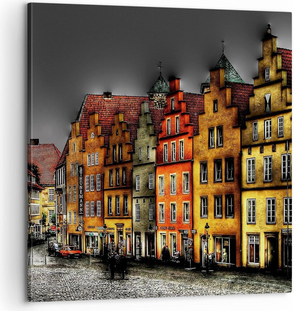 Bild auf Leinwand - Leinwandbild - Bunte Häuser historische Denkmäler - 60x60cm - Wand Bild - Wanddeko - Leinwanddruck - Bilder - Kunstdruck - Le...