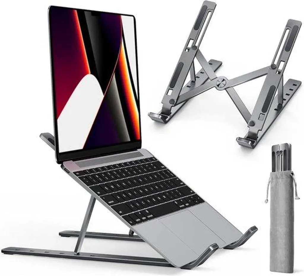 Rehausseur PC Portable Antidérapant - Support Ventilé Argent Aluminium