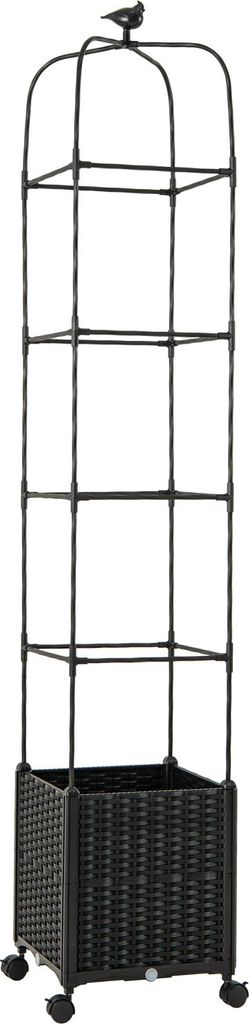 GOPLUS Blumenkasten mit Rankgitter, Pflanzkübel höhenverstellbar, Pflanzkasten für Kletterpflanzen, Blumenkübel auf Rollen, Schwarz