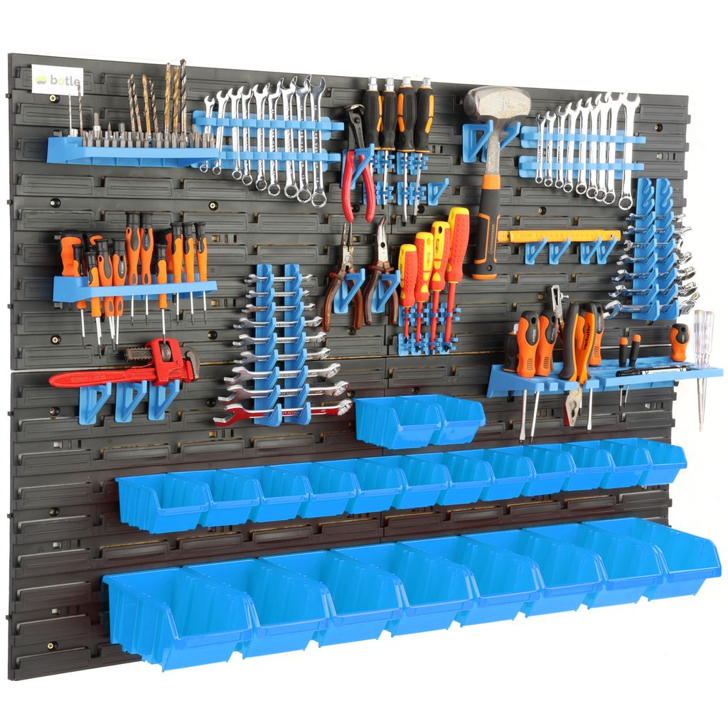 WERKZEUGWAND 115X78 CM 22 BOXEN Wandregal mit Werkzeughaltern für optimale Organisation und Ordnung in Werkstatt und Garage - Platzsparend und mob...