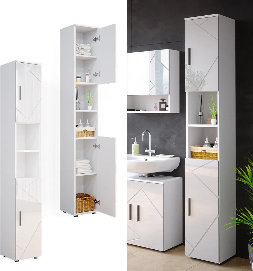 Meuble colonne fin Vicco Irma 30x192cm pour petite salle de bain blanc