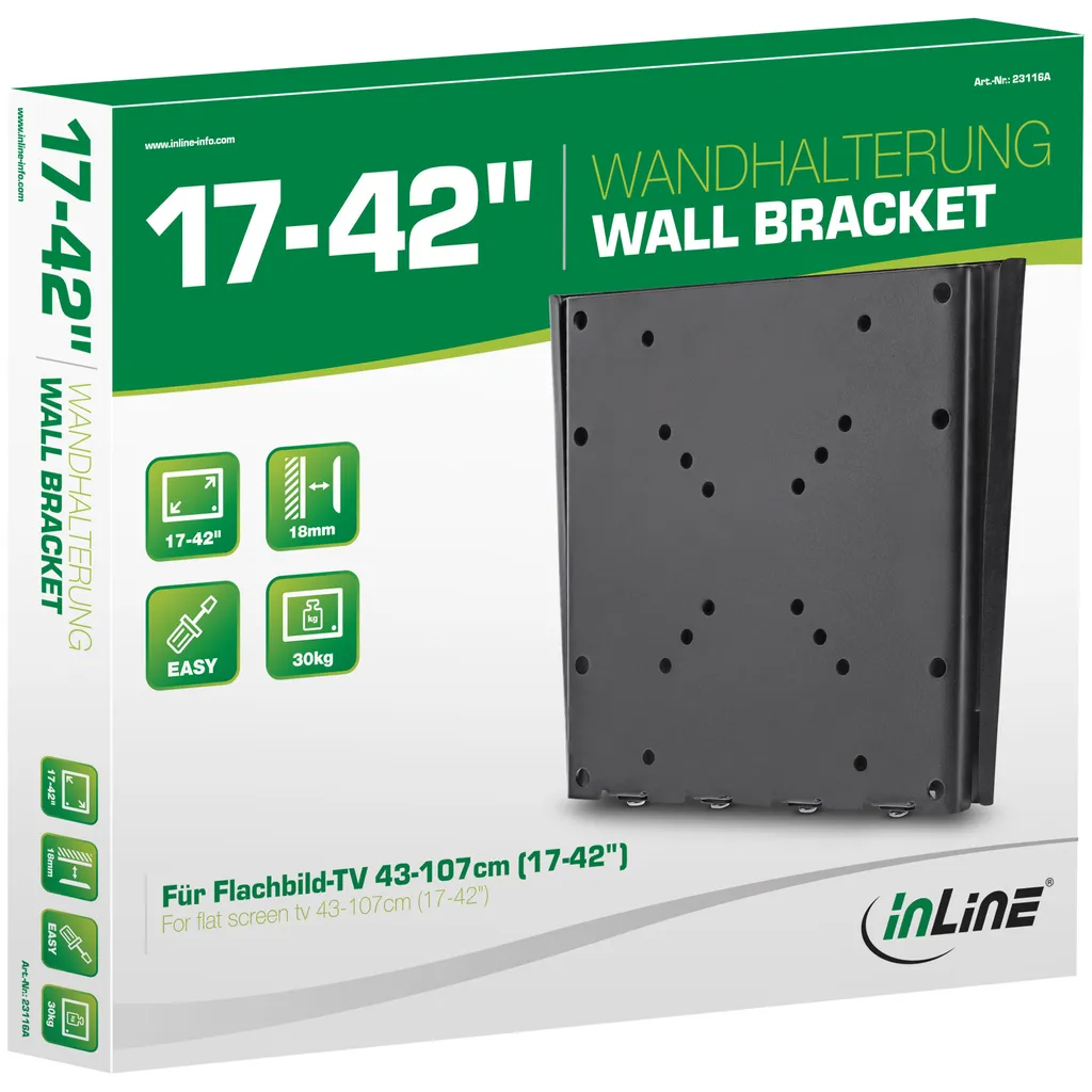 Fixation Murale TV Stable InLine 23116A pour Écran Plat 17-42 Pouces - 4
