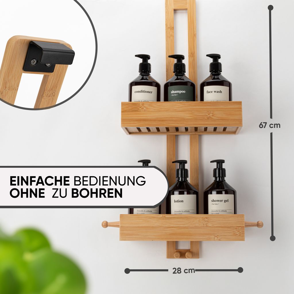 SVADA Duschablage ohne Bohren Bambus  Hngendes Duschregal