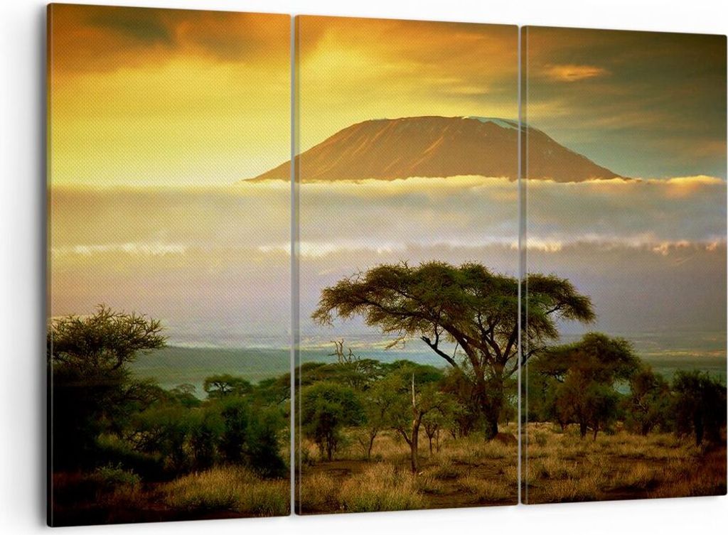 Bild auf Leinwand - Leinwandbild - Safari Tierwelt Berg Kenia - 105x70cm - Wand Bild - Wanddeko - Leinwanddruck - Bilder - Kunstdruck - Wanddekorat...