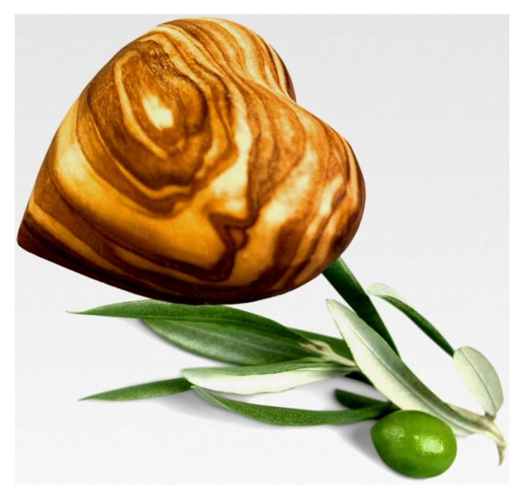 Herz aus Olivenholz - Liebeszeichen und Glücksbringer aus gemasertem, naturbelassenem Olivenholz als Geschenk für Jubiläen, Valentinstag, Hochze...