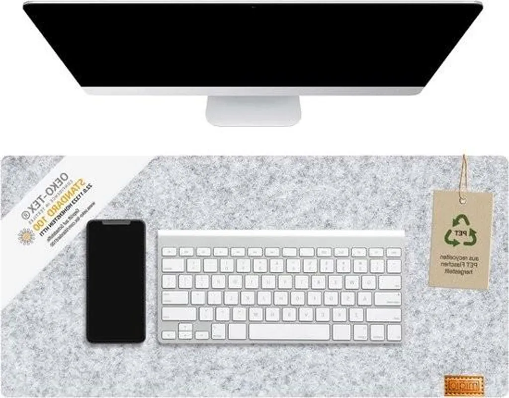Sous-main de bureau anti-rayures en feutre gris chiné lavable 68x33cm