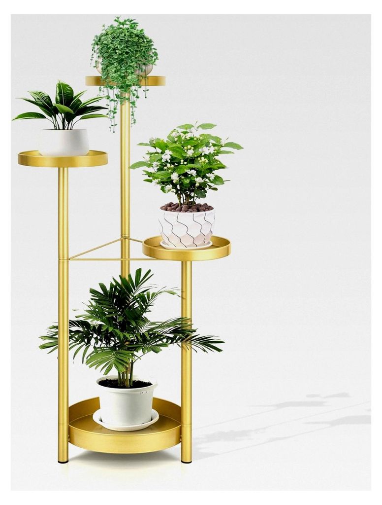 Metall Pflanzenständer für Innen und Außen, faltbares Regal mit goldenen Blumentopfhaltern, Eck Pflanzregal für Wohnzimmer, Schlafzimmer, Büro...