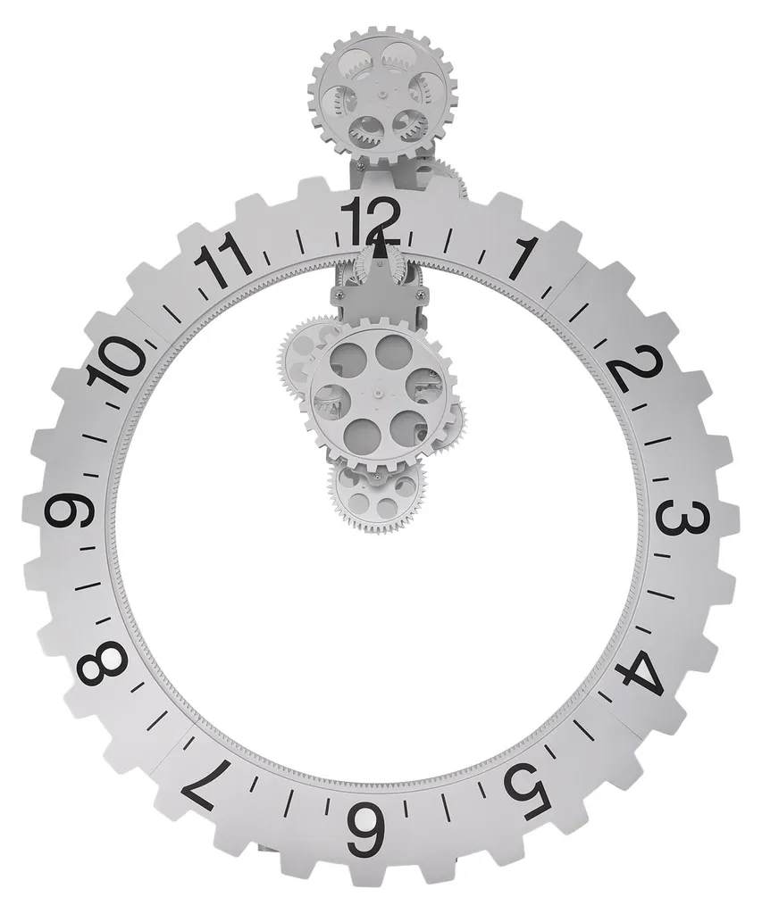 Pendule murale rotative avec roues dentées apparentes décor argent